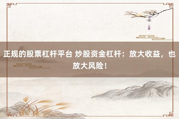正规的股票杠杆平台 炒股资金杠杆：放大收益，也放大风险！