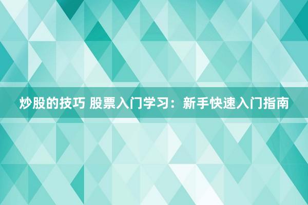 炒股的技巧 股票入门学习：新手快速入门指南