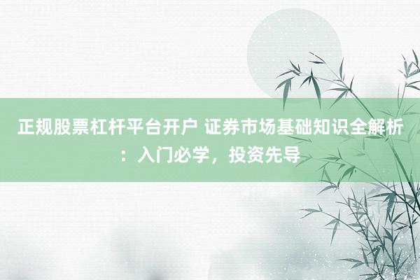 正规股票杠杆平台开户 证券市场基础知识全解析：入门必学，投资先导
