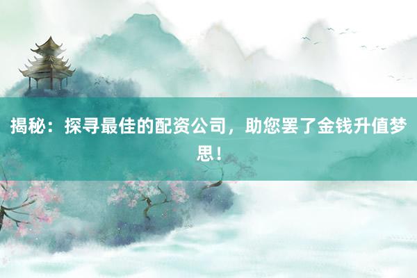 揭秘:探寻最佳的配资公司,助您罢了金钱升值梦思!