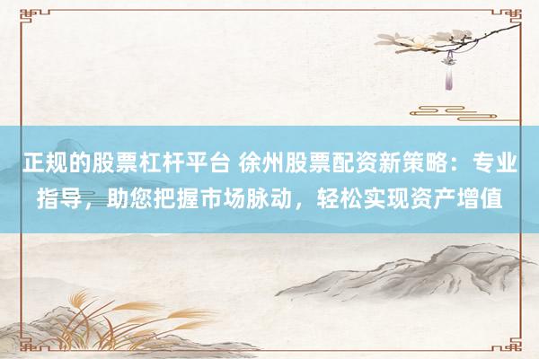 正规的股票杠杆平台 徐州股票配资新策略：专业指导，助您把握市场脉动，轻松实现资产增值