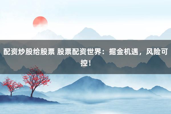 配资炒股给股票 股票配资世界：掘金机遇，风险可控！
