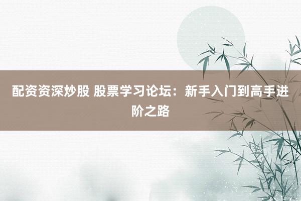配资资深炒股 股票学习论坛:新手入门到高手进阶之路